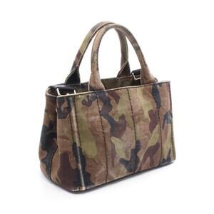 Prada Bag CANAPA Green Tote Canvas Khaki Black